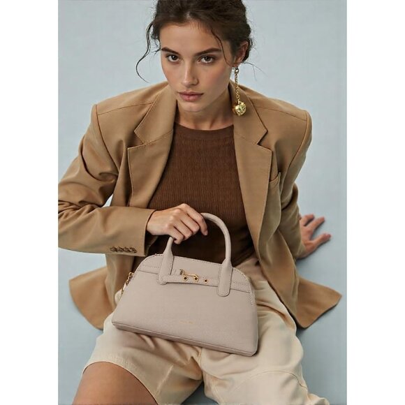 ⚡ Women's Cream Shoulder Strap Belted Top Handle Designer Crossbody Satchel Bag - Picture 3 of 7